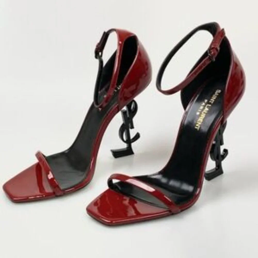 NIB Saint Laurent Opyum 110 in Patent Leather Heeled Sandal Red - Picture 2 of 15